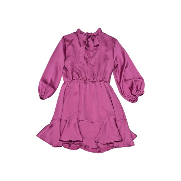 Vici Call Me Angel Dress Satin Pink Long Sleeve Tie Back Mock Neck Flirty Girly - Picture 3 of 5